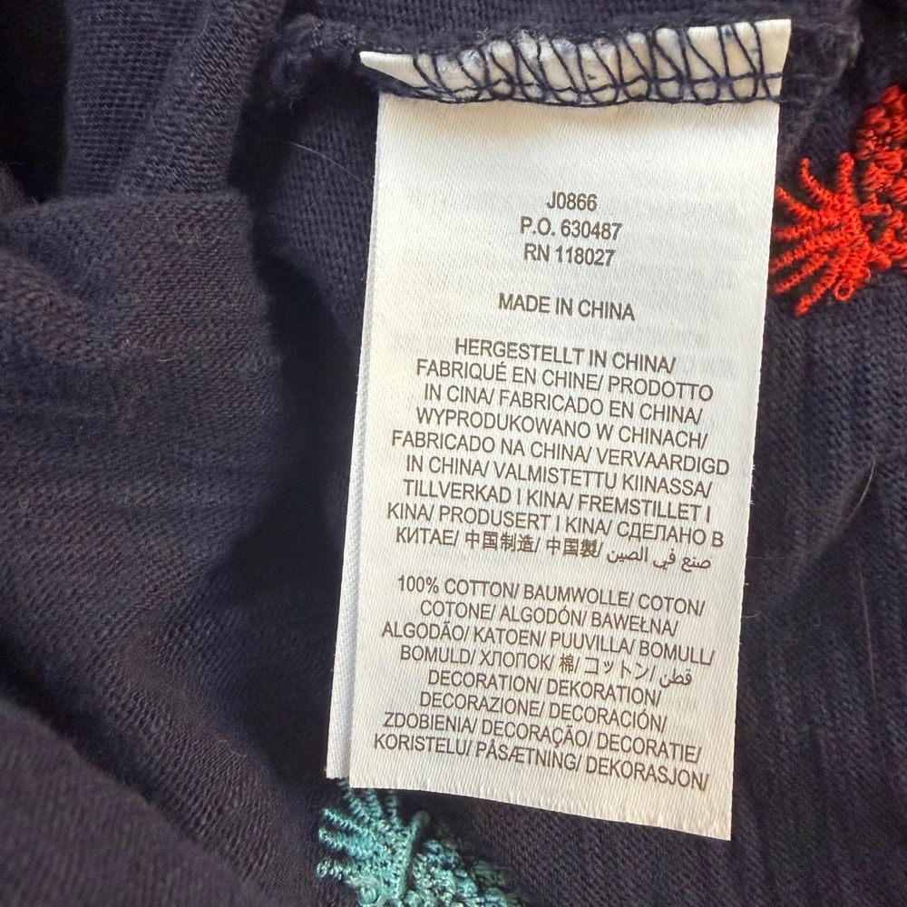 Boden Navy Blue Rainbow Pineapple Embroidered Cotton V-Neck Shift Dress Sz 14L - Picture 8 of 9